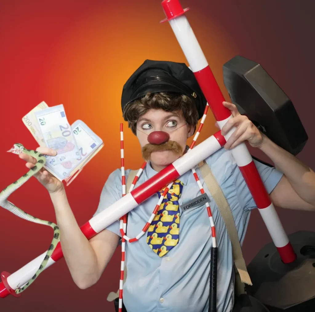 Actress Pamela Pilawa in Clown Costume showcasing her family friendly theatre shows in Sydney