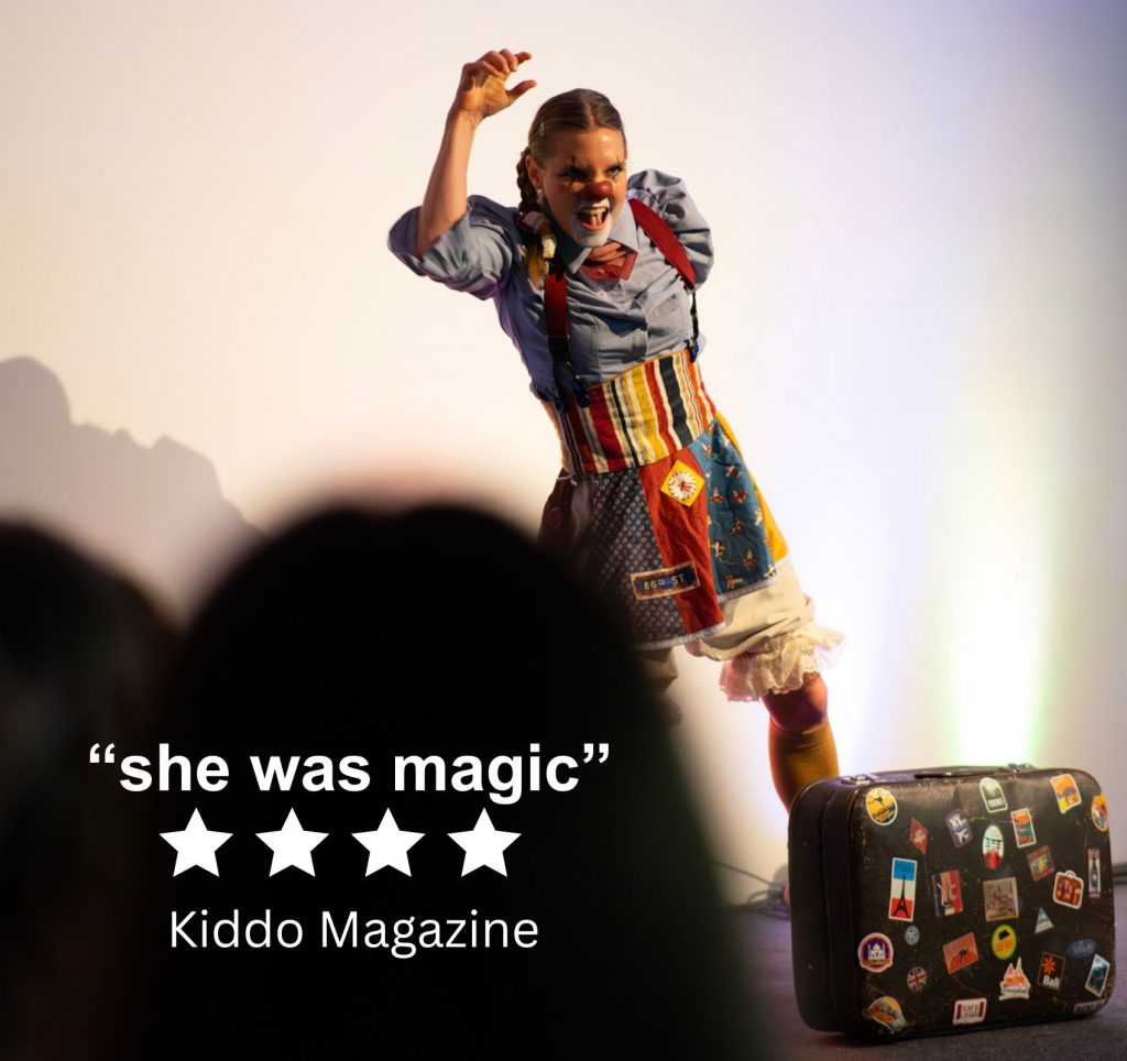 Kiddo magazine review photo of Sydney based actress Pamela Pilawa performing a family friendly multilingual show in Sydney