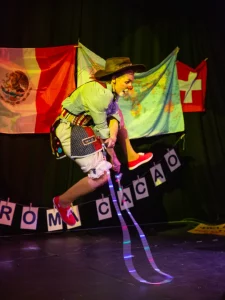 Photo of Sydney based actress Pamela Pilawa performing a family friendly theatre multilingual show in Sydney Fringe Festival